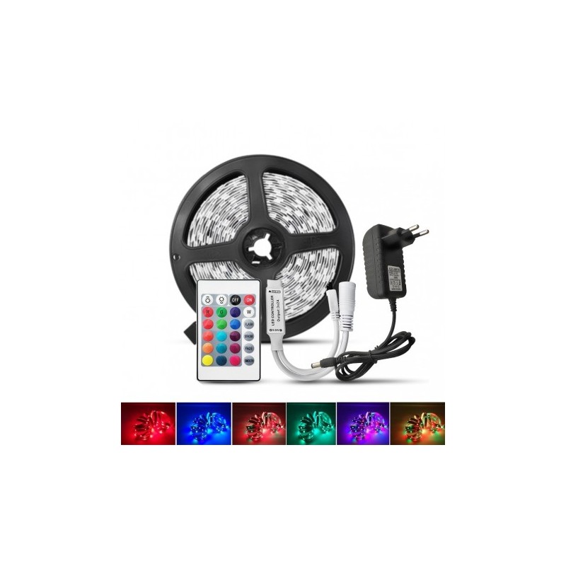 RGB LED TRAK 2835 5M + KRMILNIK + DALJINEC + NAPAJALNIK 220V
