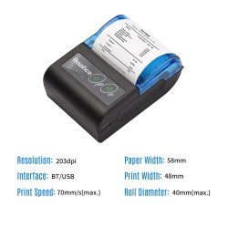 TISKALNIK PRINTER RAČUNOV, BLUETOOTH, PRENOSNI, POLNILEN, BREZŽIČNI