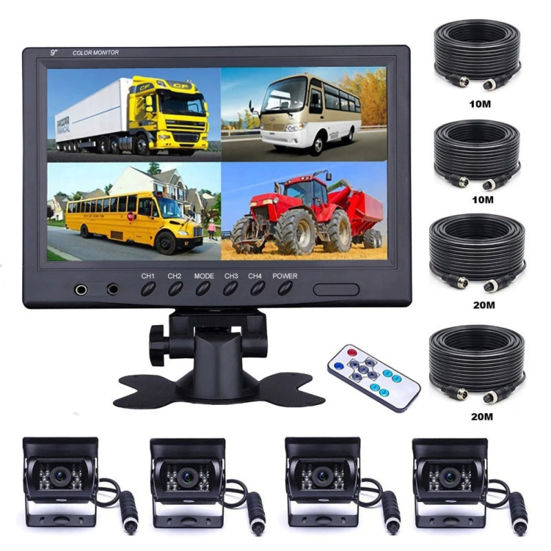 AVTO KAMERA ZA VZVRATNO VOŽNJO 9 inch LCD, 4 KAMERE 4 SLIKE NA ZASLONU