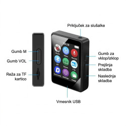 MP3/MP4 PREDVAJALNIK, BLUETOOTH, LED ZASLON, SNEMALNIK ZVOKA